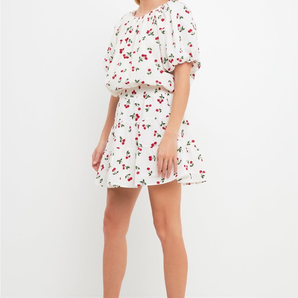 English Factory Cherry Print White Skirt Medium